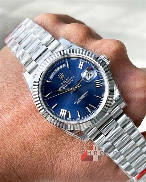 rolex day date blue dial sapphire crystal replica|rolex crystal dates.